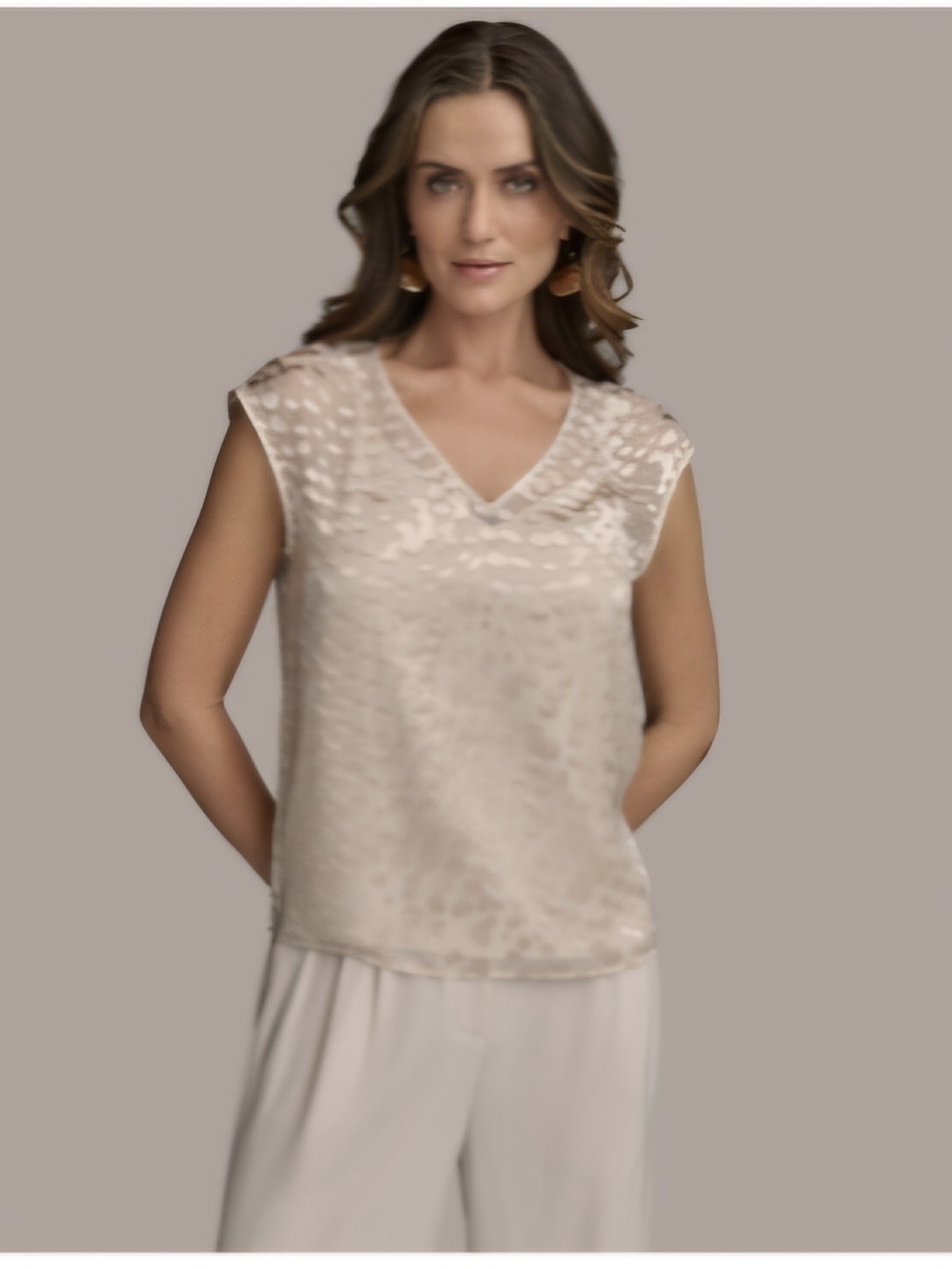 Donna Karan Satin V-Neck Cap-Sleeve Tank in Blush